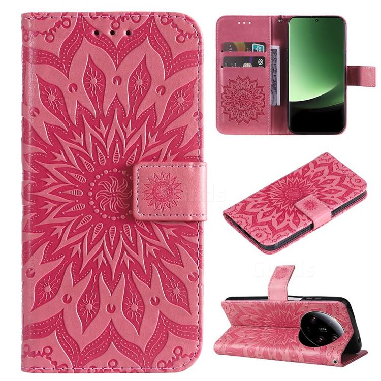 Embossing Sunflower Leather Wallet Case for Xiaomi Mi 13 Ultra - Pink