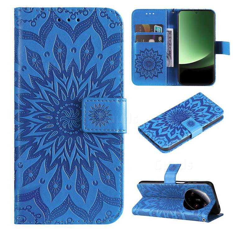 Embossing Sunflower Leather Wallet Case for Xiaomi Mi 13 Ultra - Blue