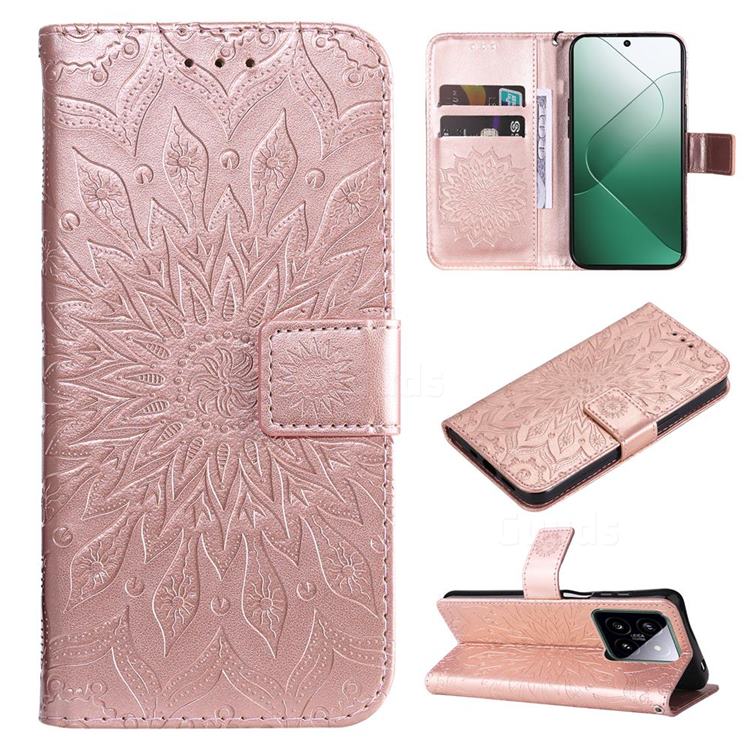 Embossing Sunflower Leather Wallet Case for Xiaomi Mi 14 - Rose Gold