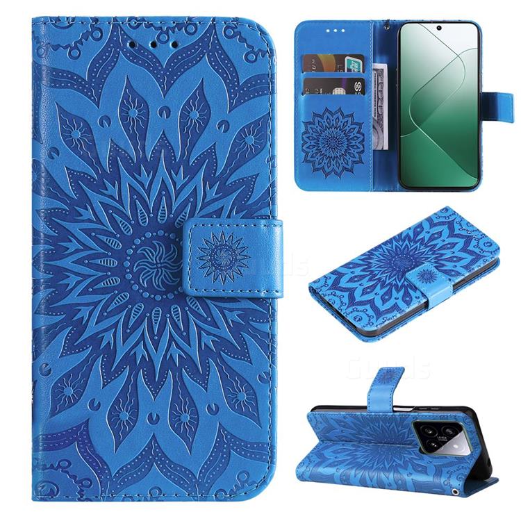 Embossing Sunflower Leather Wallet Case for Xiaomi Mi 14 - Blue