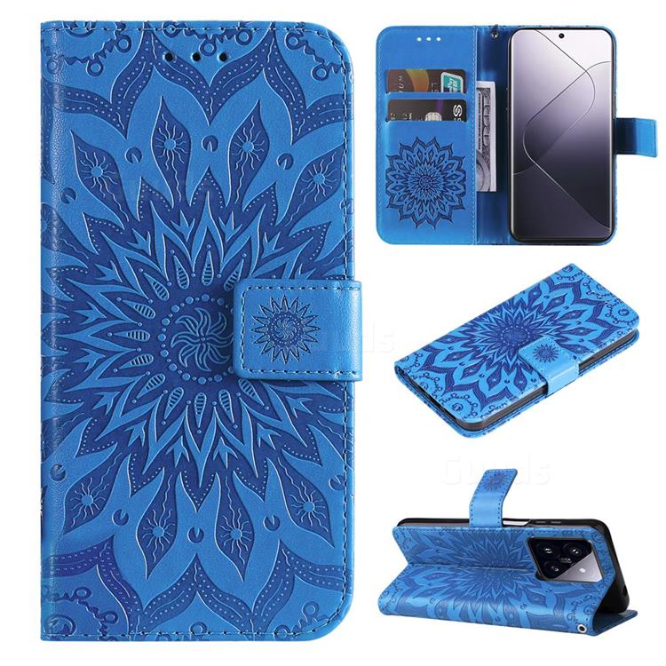 Embossing Sunflower Leather Wallet Case for Xiaomi Mi 14 Pro - Blue