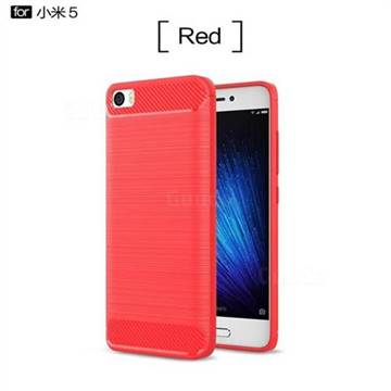 Luxury Carbon Fiber Brushed Wire Drawing Silicone TPU Back Cover for Xiaomi Mi 5 Mi5 - Red