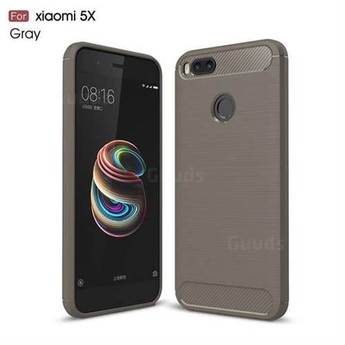 Luxury Carbon Fiber Brushed Wire Drawing Silicone TPU Back Cover for Xiaomi Mi 5X  - Gray