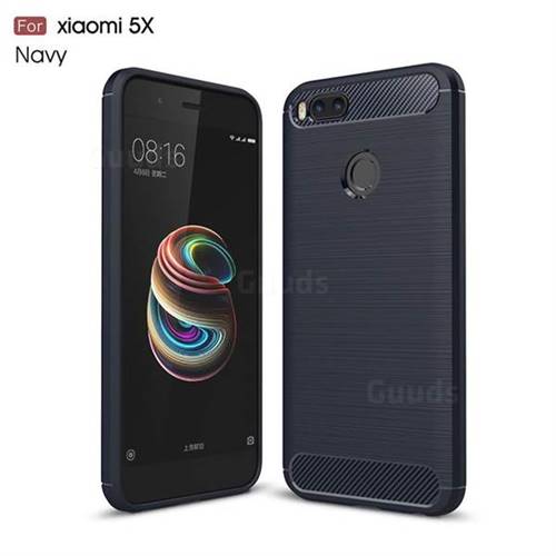 Luxury Carbon Fiber Brushed Wire Drawing Silicone TPU Back Cover for Xiaomi Mi 5X  - Navy