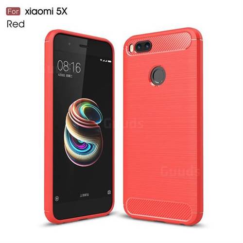 Luxury Carbon Fiber Brushed Wire Drawing Silicone TPU Back Cover for Xiaomi Mi 5X  - Red