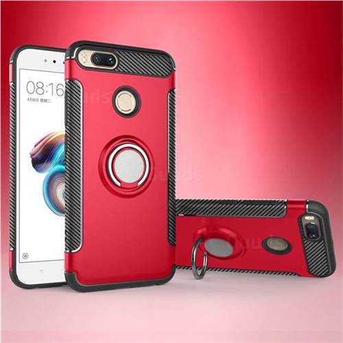 Armor Anti Drop Carbon PC + Silicon Invisible Ring Holder Phone Case for Xiaomi Mi A1 / Mi 5X - Red