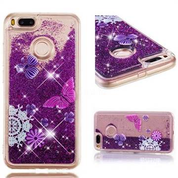 Purple Flower Butterfly Dynamic Liquid Glitter Quicksand Soft TPU Case for Xiaomi Mi A1 / Mi 5X