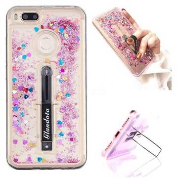 Concealed Ring Holder Stand Glitter Quicksand Dynamic Liquid Phone Case for Xiaomi Mi A1 / Mi 5X - Rose