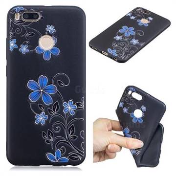 Little Blue Flowers 3D Embossed Relief Black TPU Cell Phone Back Cover for Xiaomi Mi A1 / Mi 5X