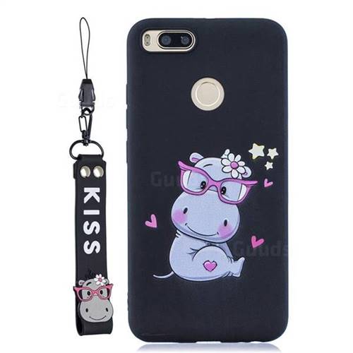 Black Flower Hippo Soft Kiss Candy Hand Strap Silicone Case for Xiaomi Mi A1 / Mi 5X