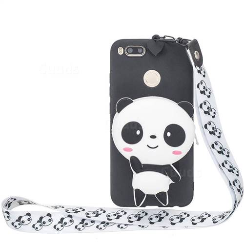 White Panda Neck Lanyard Zipper Wallet Silicone Case for Xiaomi Mi A1 / Mi 5X