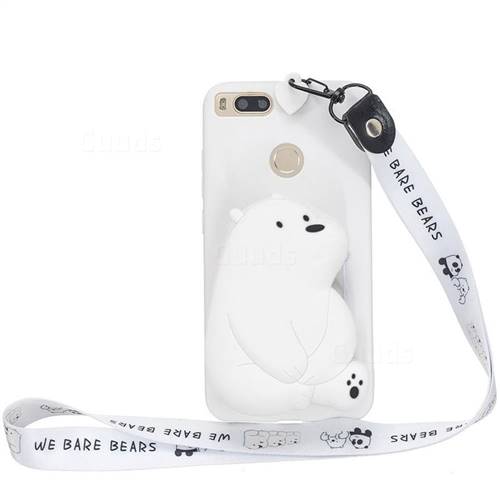 White Polar Bear Neck Lanyard Zipper Wallet Silicone Case for Xiaomi Mi A1 / Mi 5X