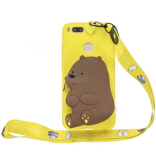 Yellow Bear Neck Lanyard Zipper Wallet Silicone Case for Xiaomi Mi A1 / Mi 5X