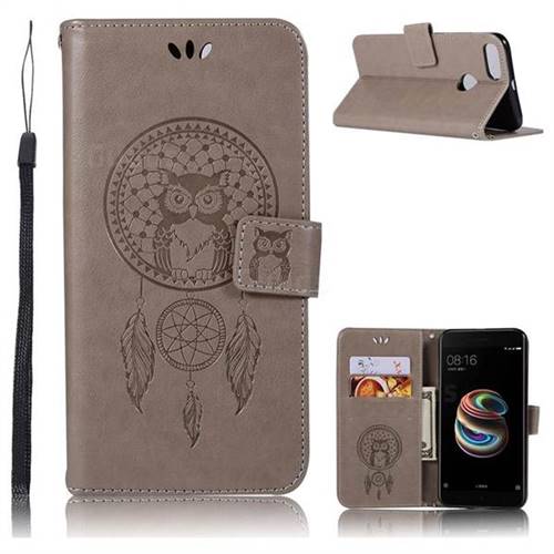 Intricate Embossing Owl Campanula Leather Wallet Case for Xiaomi Mi 5X - Grey