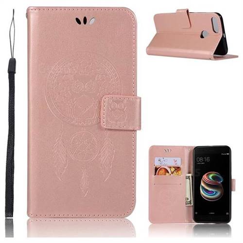 Intricate Embossing Owl Campanula Leather Wallet Case for Xiaomi Mi 5X - Rose Gold