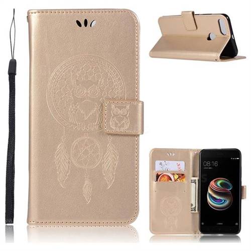 Intricate Embossing Owl Campanula Leather Wallet Case for Xiaomi Mi 5X - Champagne