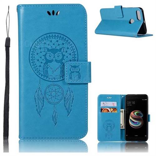 Intricate Embossing Owl Campanula Leather Wallet Case for Xiaomi Mi 5X - Blue