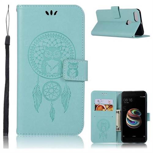 Intricate Embossing Owl Campanula Leather Wallet Case for Xiaomi Mi 5X - Green