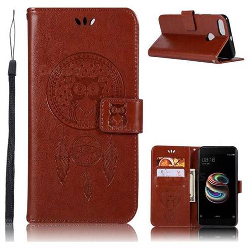 Intricate Embossing Owl Campanula Leather Wallet Case for Xiaomi Mi 5X - Brown