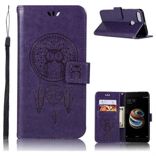 Intricate Embossing Owl Campanula Leather Wallet Case for Xiaomi Mi 5X - Purple