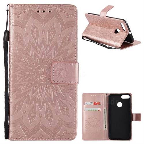 Embossing Sunflower Leather Wallet Case for Xiaomi Mi 5X - Rose Gold