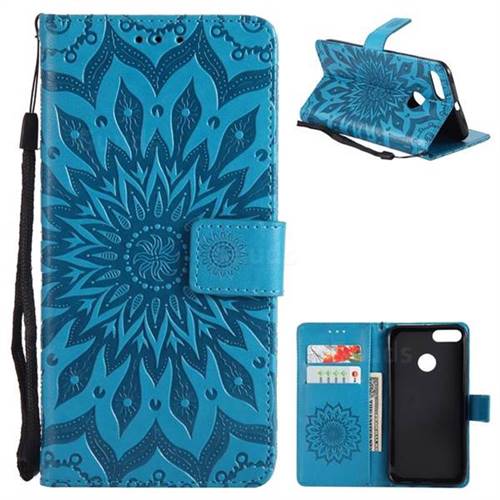 Embossing Sunflower Leather Wallet Case for Xiaomi Mi 5X - Blue