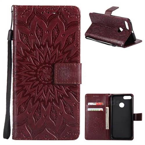 Embossing Sunflower Leather Wallet Case for Xiaomi Mi 5X - Brown