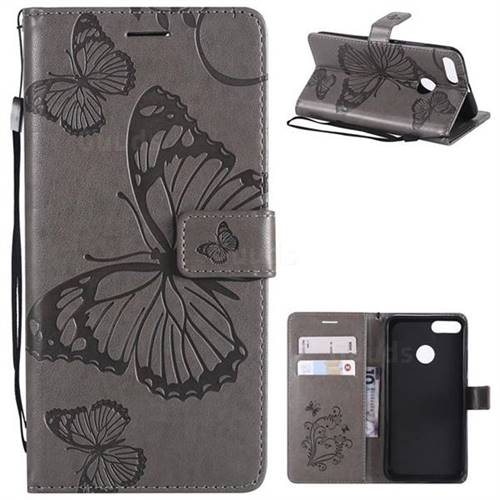 Embossing 3D Butterfly Leather Wallet Case for Xiaomi Mi A1 / Mi 5X - Gray