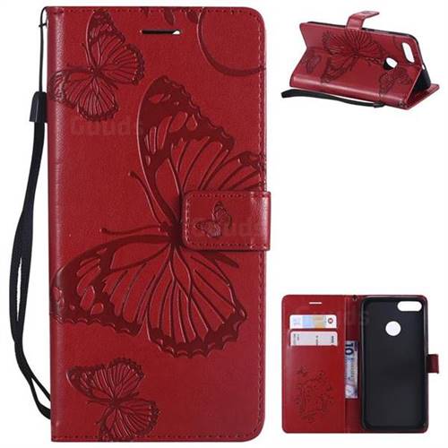 Embossing 3D Butterfly Leather Wallet Case for Xiaomi Mi A1 / Mi 5X - Red