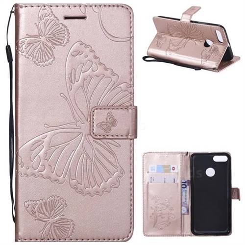 Embossing 3D Butterfly Leather Wallet Case for Xiaomi Mi A1 / Mi 5X - Rose Gold