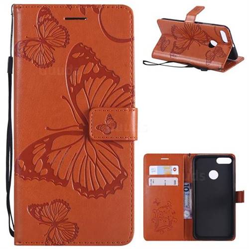 Embossing 3D Butterfly Leather Wallet Case for Xiaomi Mi A1 / Mi 5X - Orange
