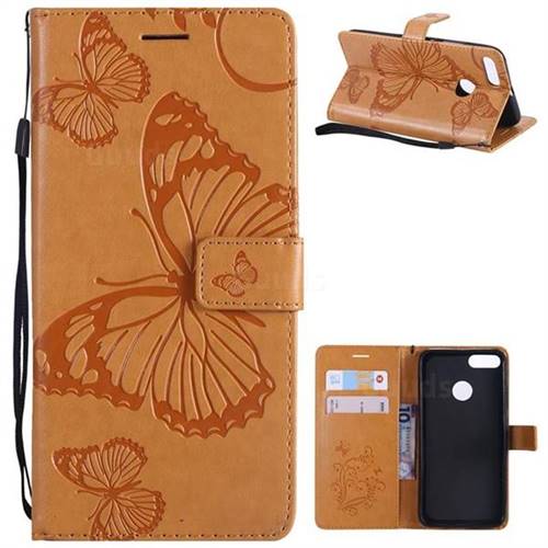Embossing 3D Butterfly Leather Wallet Case for Xiaomi Mi A1 / Mi 5X - Yellow