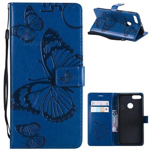 Embossing 3D Butterfly Leather Wallet Case for Xiaomi Mi A1 / Mi 5X - Blue