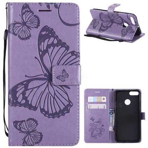 Embossing 3D Butterfly Leather Wallet Case for Xiaomi Mi A1 / Mi 5X - Purple