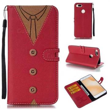 Mens Button Clothing Style Leather Wallet Phone Case for Xiaomi Mi A1 / Mi 5X - Red