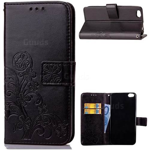 Embossing Imprint Four-Leaf Clover Leather Wallet Case for Xiaomi Mi 5c - Black