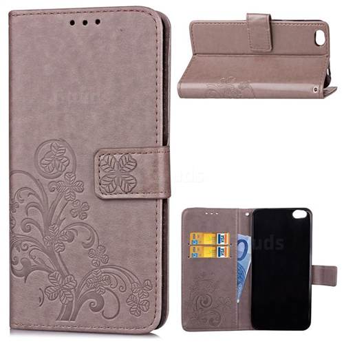 Embossing Imprint Four-Leaf Clover Leather Wallet Case for Xiaomi Mi 5c - Grey