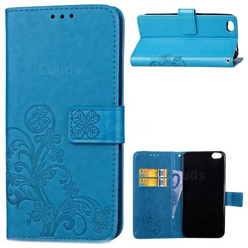 Embossing Imprint Four-Leaf Clover Leather Wallet Case for Xiaomi Mi 5c - Blue
