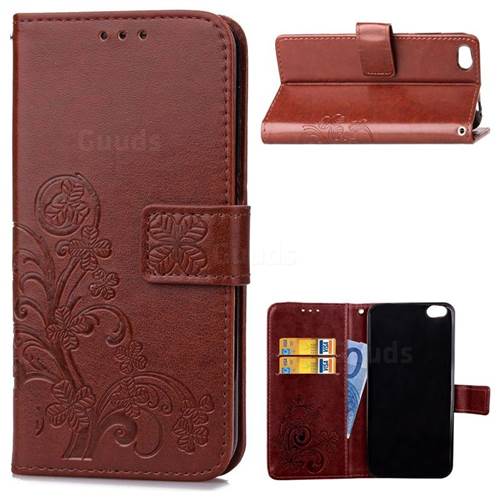 Embossing Imprint Four-Leaf Clover Leather Wallet Case for Xiaomi Mi 5c - Brown