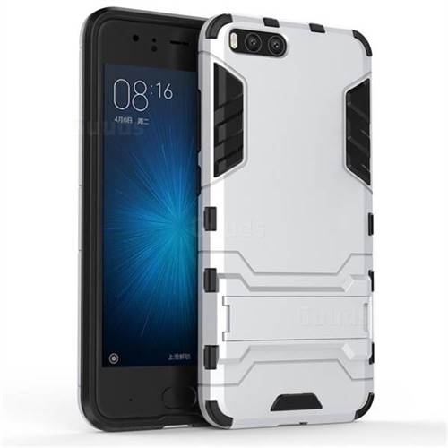 Armor Premium Tactical Grip Kickstand Shockproof Dual Layer Rugged Hard Cover for Xiaomi Mi 6 Mi6 - Silver
