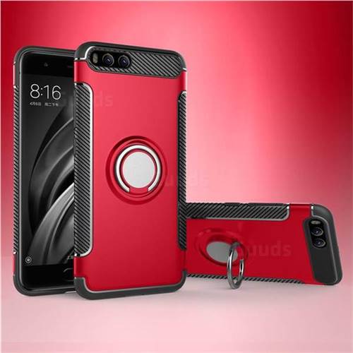 Armor Anti Drop Carbon PC + Silicon Invisible Ring Holder Phone Case for Xiaomi Mi 6 Mi6 - Red