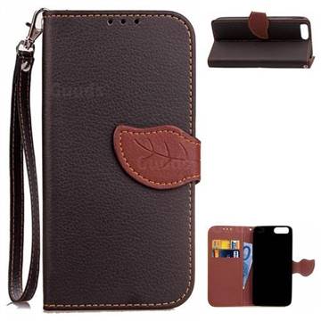 Leaf Buckle Litchi Leather Wallet Phone Case for Xiaomi Mi 6 Mi6 - Black