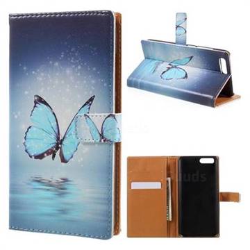Sea Blue Butterfly Leather Wallet Case for Xiaomi Mi 6 Mi6