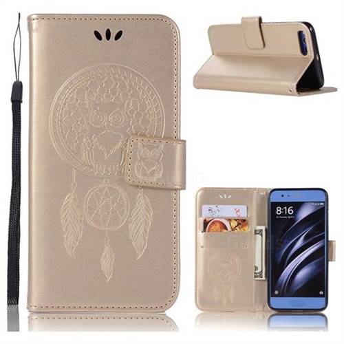 Intricate Embossing Owl Campanula Leather Wallet Case for Xiaomi Mi 6 Mi6 - Champagne