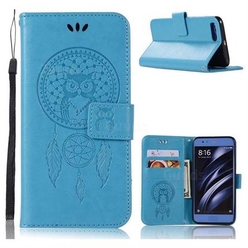 Intricate Embossing Owl Campanula Leather Wallet Case for Xiaomi Mi 6 Mi6 - Blue