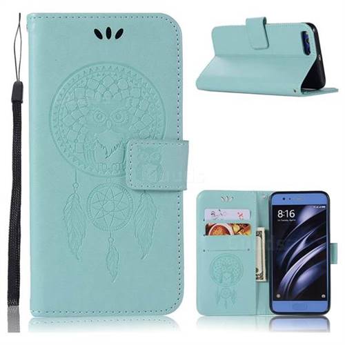 Intricate Embossing Owl Campanula Leather Wallet Case for Xiaomi Mi 6 Mi6 - Green