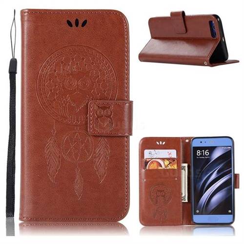 Intricate Embossing Owl Campanula Leather Wallet Case for Xiaomi Mi 6 Mi6 - Brown