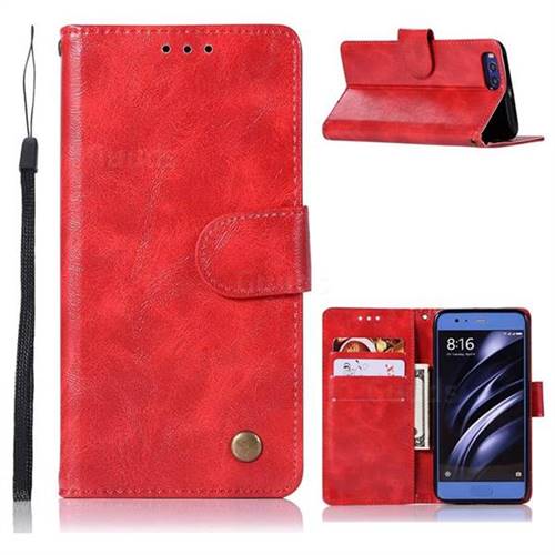 Luxury Retro Leather Wallet Case for Xiaomi Mi 6 Mi6 - Red