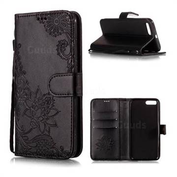 Intricate Embossing Lotus Mandala Flower Leather Wallet Case for Xiaomi Mi 6 Mi6 - Black