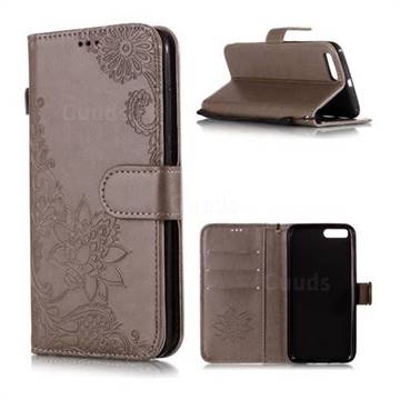 Intricate Embossing Lotus Mandala Flower Leather Wallet Case for Xiaomi Mi 6 Mi6 - Gray